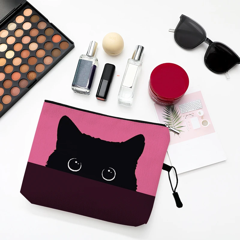 Cute Black Cat Cats Footprints Cosmetic Bag Cases Makeup Bag Animal Pattern Women Combination Gift Organizer Bag Travel School pattern printing imd tpu gel case cover for iphone xr 6 1 inch cartoon cats