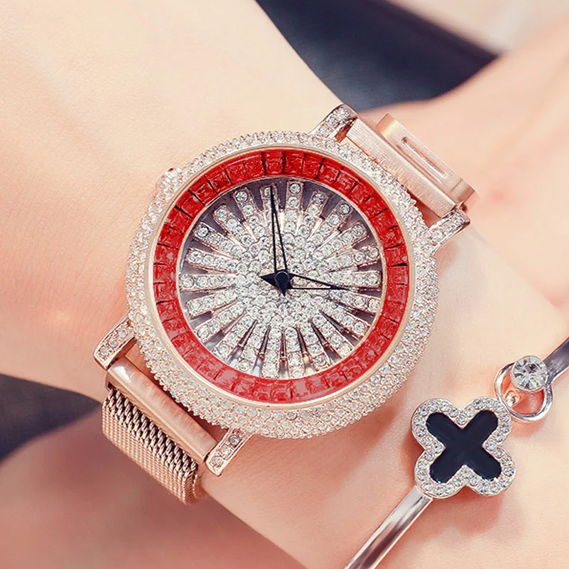 Роскошные женские часы, Круглый браслет с кристаллами и бриллиантами, Модные кварцевые наручные часы, Montre Femme Relogio Feminino