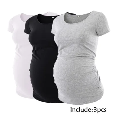 3 pieces as pic Комплект из 3 предметов; Одежда для беременных; Ropa Embarazada; футболка; топы; Футболка для беременных; повседневная одежда с оборками сбоку - Цвет: 3 pieces as pic
