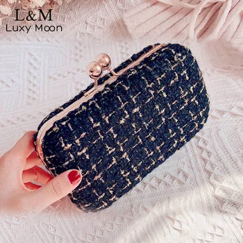 

Luxury Brand Clutch Evening Bags For Women 2020 Winter Handbags Designer Small Purse Phone Bag Woolen bolsa feminina XA611H