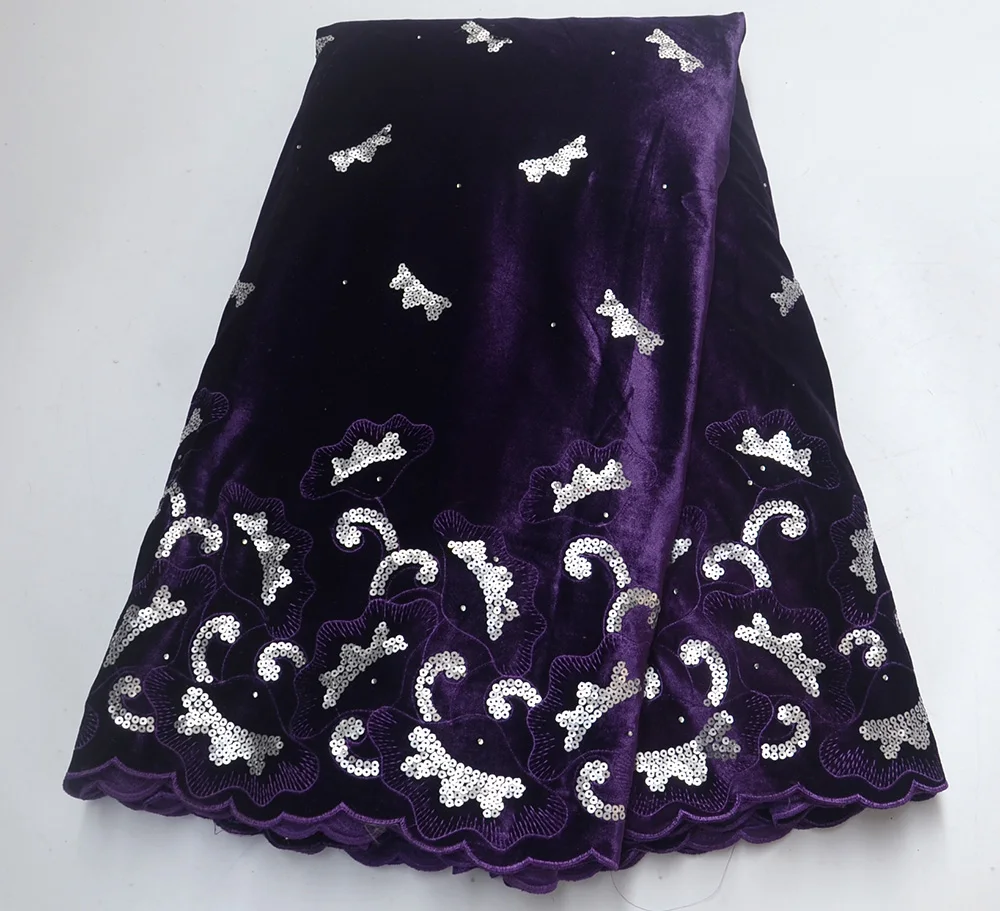 

Dark purple Embroidery Sequins Lace Fabric Velvet Lace Fabrics for Wedding Party African French Lace Nigerian Lace Fabric