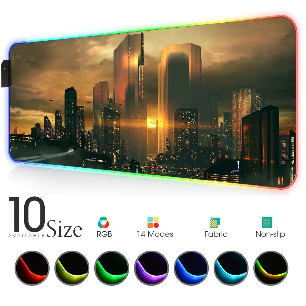 

Future City RGB Mouse Pad Black Gamer Accessories Large LED MousePad Gaming PC Desk Play Mat with Backlit escritorio accesorio