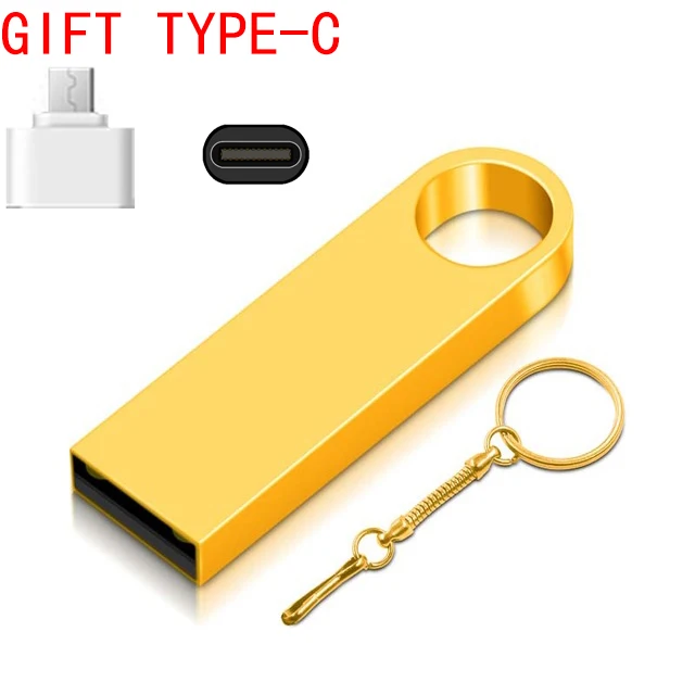 Gold TYPE-C Флэш-накопитель 32 Гб оперативной памяти, 16 Гб встроенной памяти, 8 ГБ 64 Гб 128 высокое Скорость Водонепроницаемый USB флэш-накопитель 8 16 32 64 128 ГБ cle USB флеш-накопитель флэш-памяти - Цвет: Gold TYPE-C