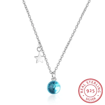 

New Beautiful Female Exquisite 925 Sterling Silver Jewelry Star And Blue Ball Crystal Clavicle Chain Pendant Necklaces H373