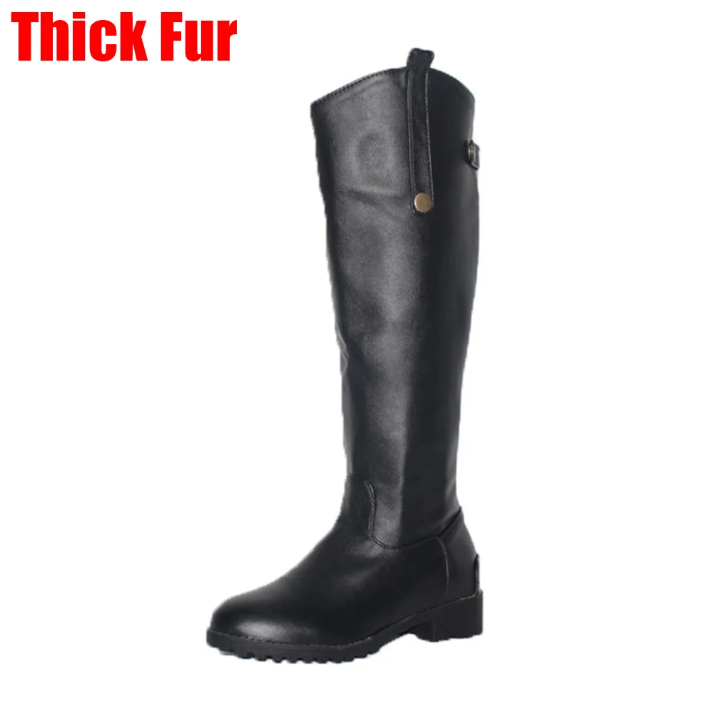 black thick fur BONJOMARISA/Новые Элегантные ковбойские сапоги до середины икры, размеры 34-43 г. Женские повседневные сапоги на плоской подошве, на молнии Женская обувь на среднем широком каблуке - Цвет: black thick fur