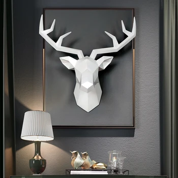 

3D Deer Head Sculpture Home Decoration Accessories Geometric Deer Head Abstract Sculpture Room Wall Decor Resin Deer Head Statue