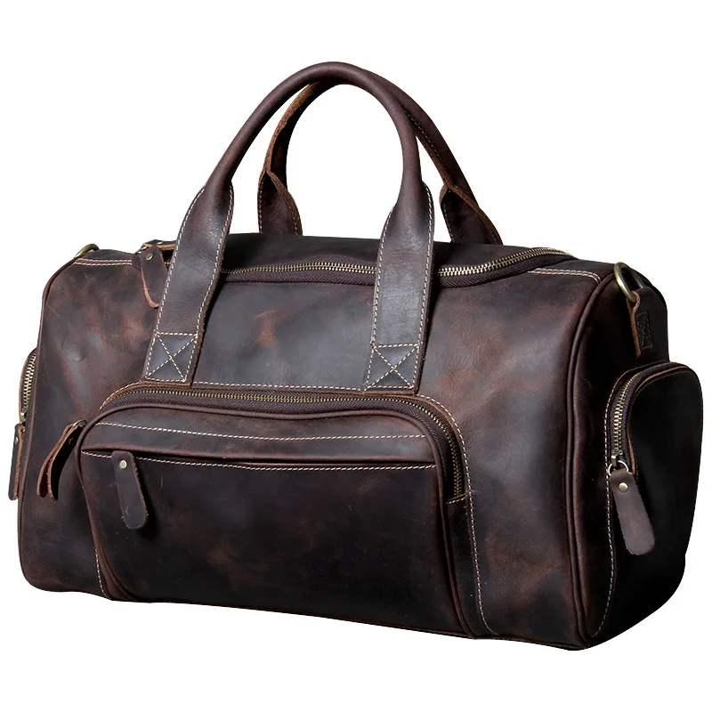 

Cow Genuine Leather Travel Bags Luxury Men Large Capacity Portable Male Shoulder Bags Brand Real Leather Vintage Travel Duffle