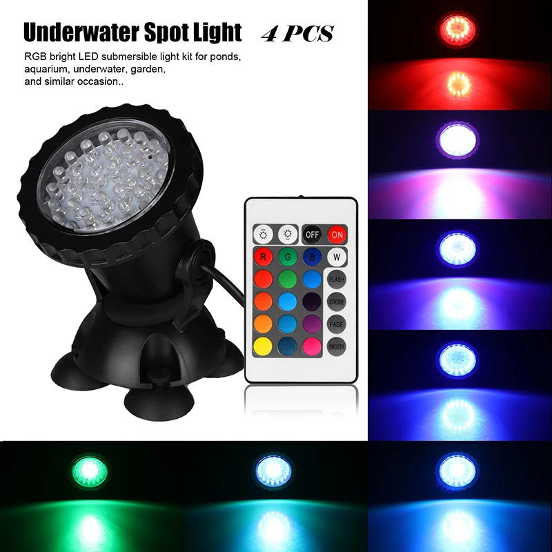 

4 Submersible LED RGB Pond Spot Light for Underwater Pool Fountain Decorative Night Lighting Lamp Underwater Lights