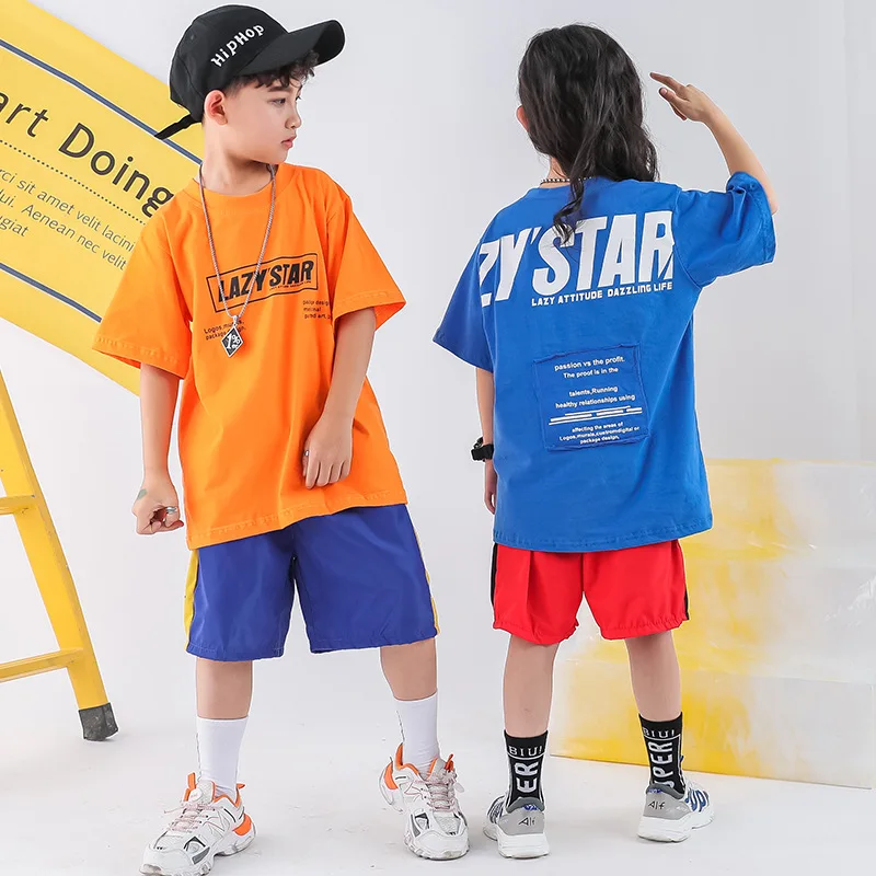 New Style BOY'S Street Dance Clothing Children Hiphop Clothes Fashion Summer Loose Short Sleeve Handsome Children Hip Hop Set