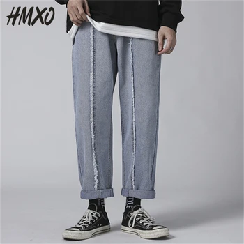 

HMXO 2020 New Korean Fashion Casual Men's Blue Jeans Pants Vintage Male Straight Pants Harajuku Jeans Baggy High Quality Denim