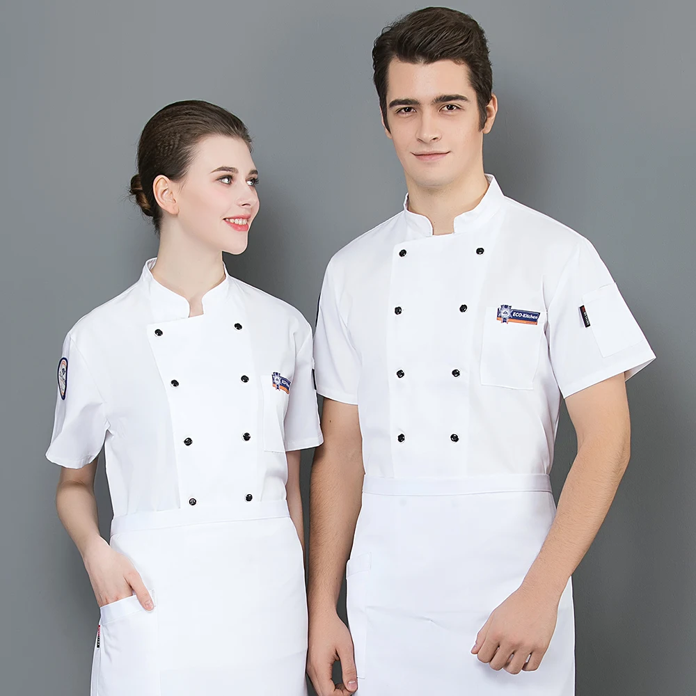 Куртки для шеф-повара, обслуживание еды, ресторан, отель, кухня, униформа шеф-повара с короткими рукавами, хлопковая дышащая кухонная рабочая одежда унисекс