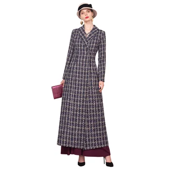 

2019 Autumn Winter Trench Coat for Office Lady Slim Plaid Plus Size Luxury Women Runway Coat Turn-down Collar Outwear DZ1125