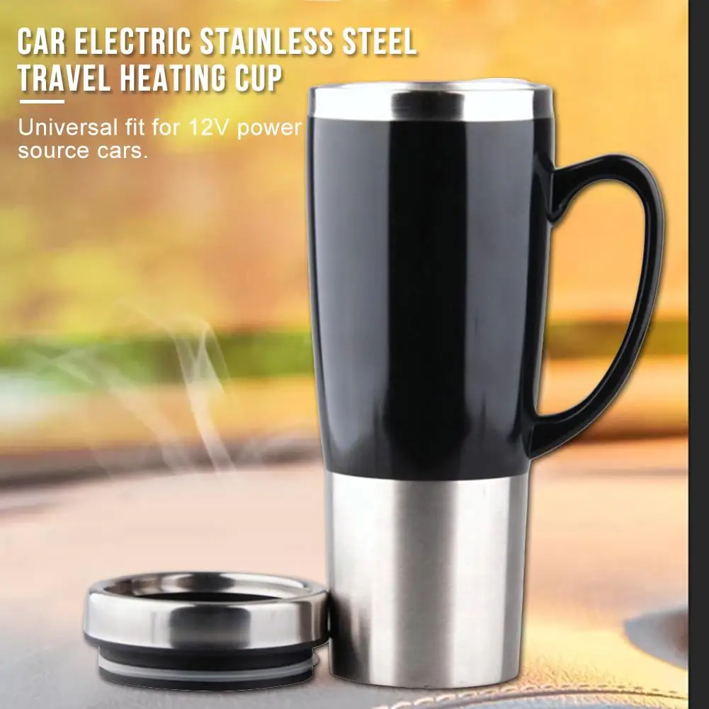 12V автомобильная электрическая чашка из нержавеющей стали для путешествий с подогревом Кофе Чай Питьевая чашка кружка черная с Прикуриватель кабель