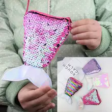 Повседневная сумка через плечо с открытым хвостом для девочек, с блестками, для хранения монет, на каждый день, J9