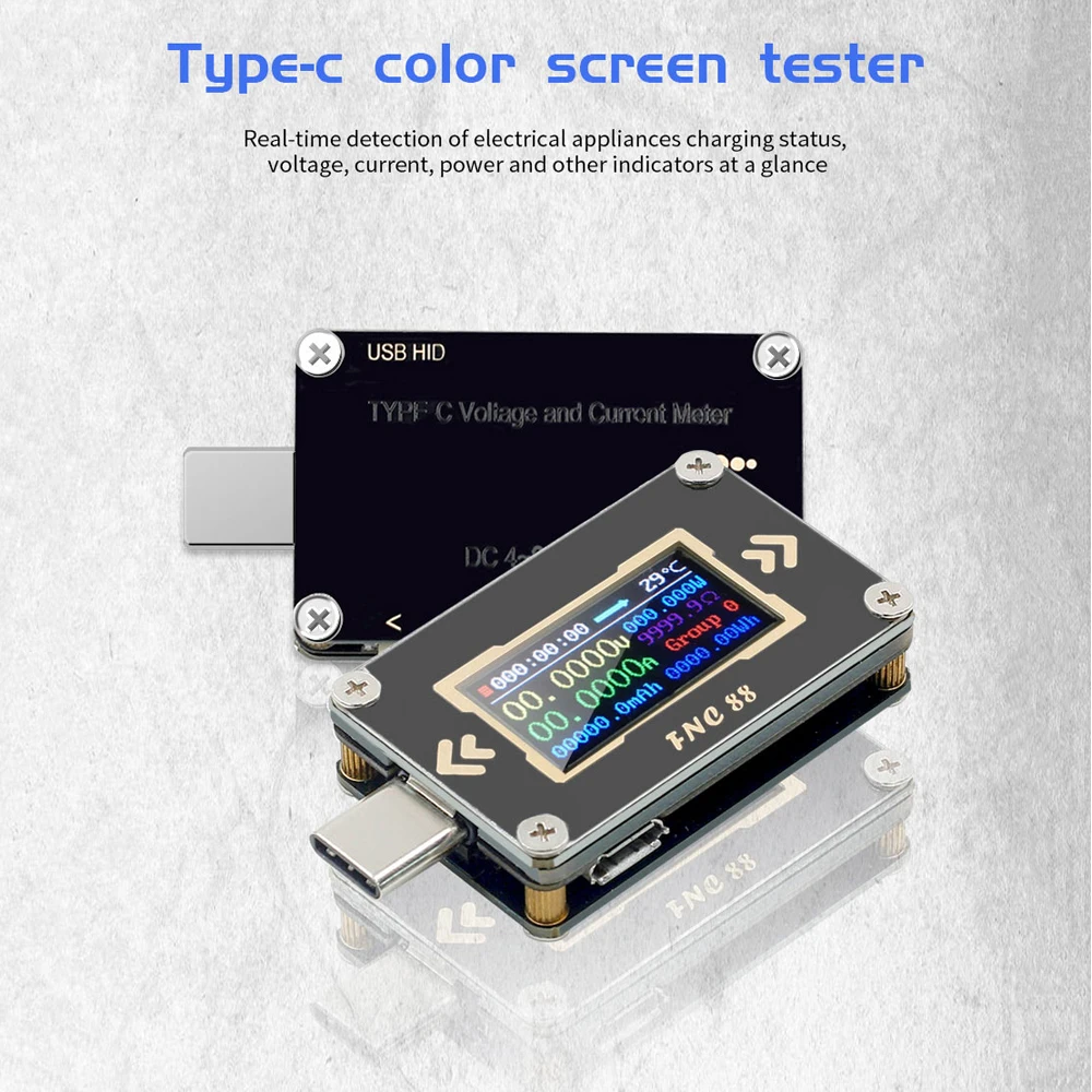 FNC88 тип-c PD триггер USB-C Вольтметр Амперметр Напряжение 2 способ измеритель тока мультиметр PD аккумуляторная батарея USB тестер ЖК-дисплей