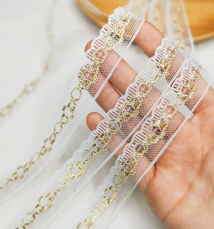Аппликация кружевная из полиэстера белое золото 10 метров 2 см | Дом и сад