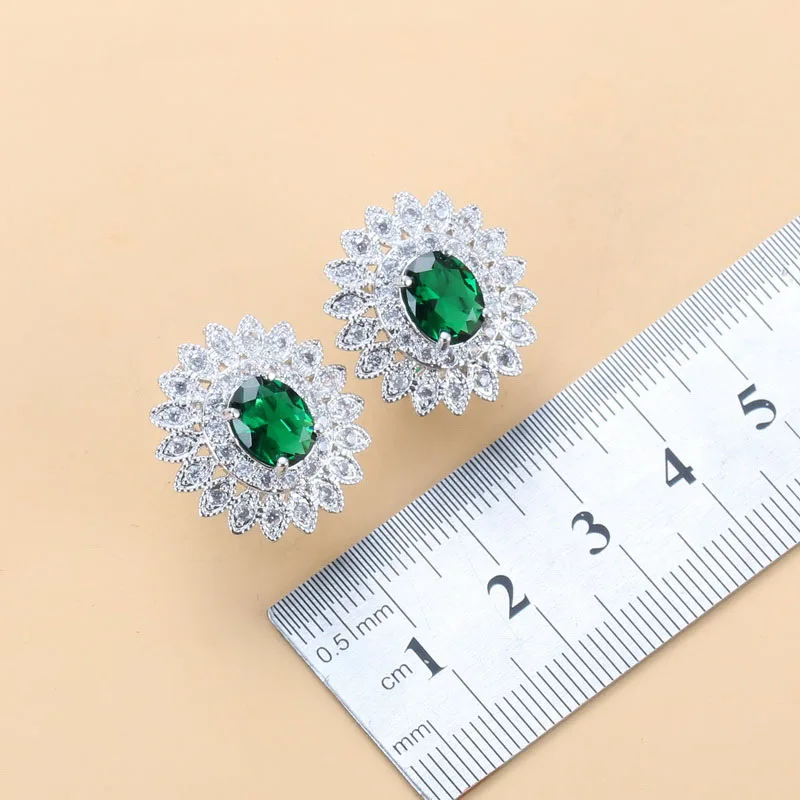 Bridal Jewelry Sets Crystal Jewelry Sets Fine Sunflower Green Zircon 925 Silver Bridal Clip Earrings Necklace Bracelet And Ring For Women /Girl Gift