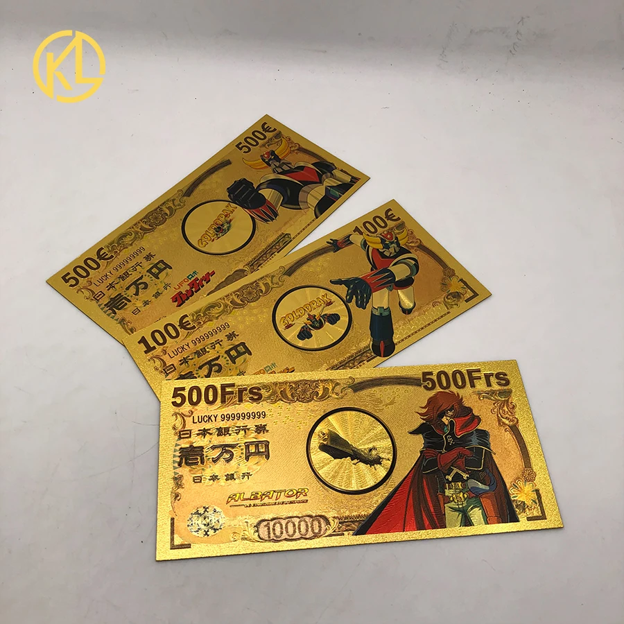 1set Japanese Anime UFO Robot Grendizer Goldorak Gold Foil Banknote Plastic Cards for Collection and Gifts