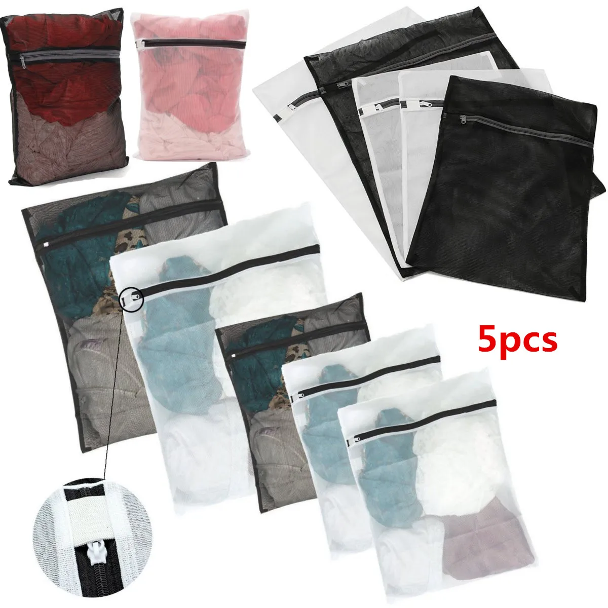 Laundry Mesh Net Washing Bag Lingerie Underwear Bra Clothes Socks Travel 5Pcs