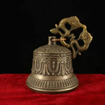 

wedding decoration 6" Collect Tibet Buddhism Temple Copper Bronze Dragon Statue Hanging Bell Chung