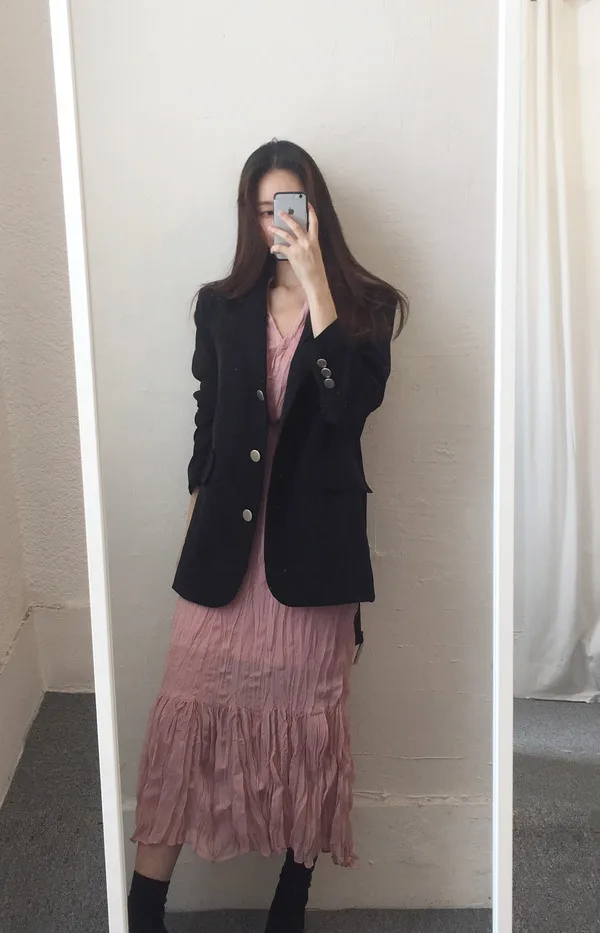 Женский костюм, куртка, новинка 2019, корейский весенний и осенний блейзер с длинными рукавами, костюм, пальто, одноцветные куртки на