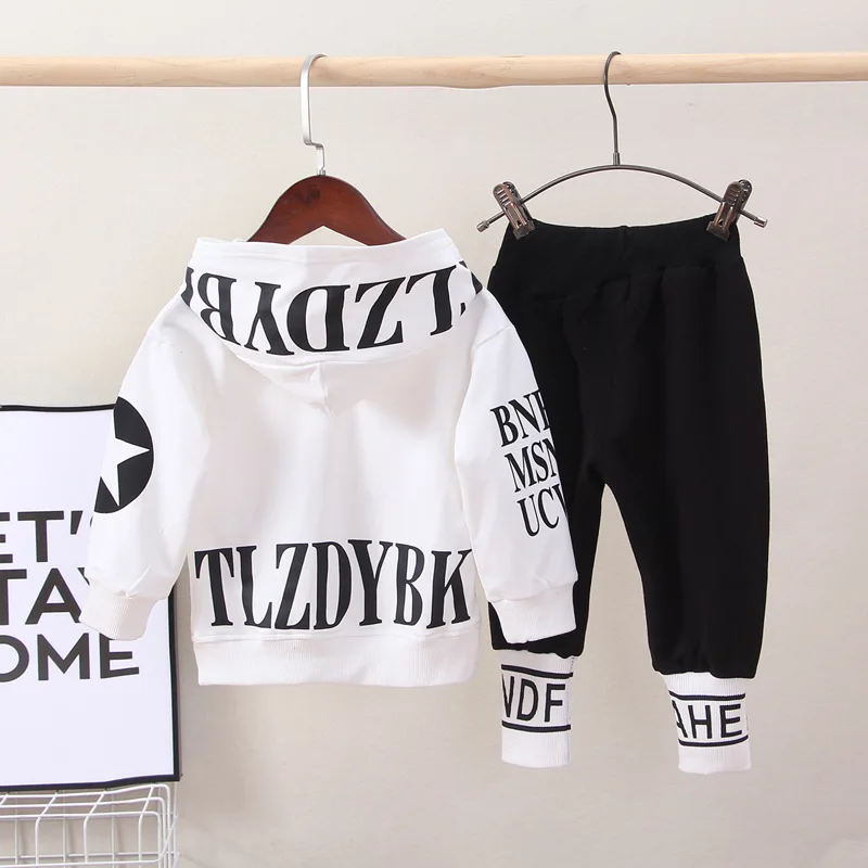 Spring Autumn Baby Boys Girls Cotton Clothes Children Letter Hooded Pants 2Pcs/Sets Infant Kid Fashion Toddler Casual Tracksuits