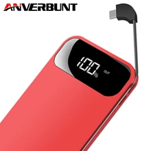 Powerbank 10000mAh портативный тонкий PowerBank с кабелем светодиодный портативное зарядное устройство с дисплеем Внешнее зарядное устройство для iPhone huawei Xiaomi