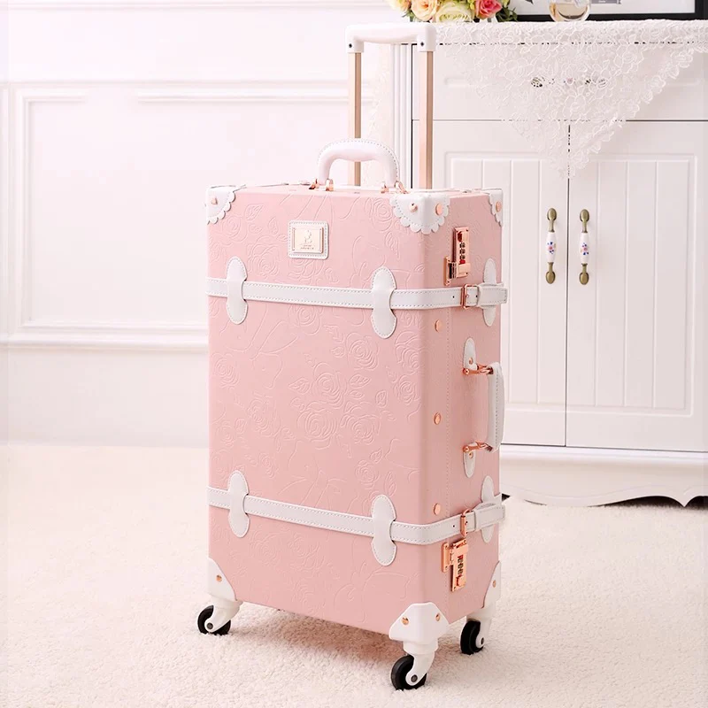 Ретро чемодан на колесиках, набор женских сумок, дорожная сумка на колесиках, универсальная сумка на колесиках, модная коробка, розовый, голубой, розовый - Цвет: Color-1
