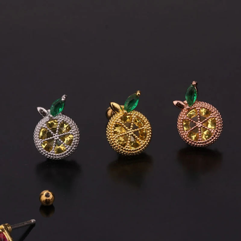 1 PCS Trendy Cute Little Orange Shape Mirco Pave CZ Ear Studs Cuff Earrings Small Color Zircon Helix | Украшения и аксессуары