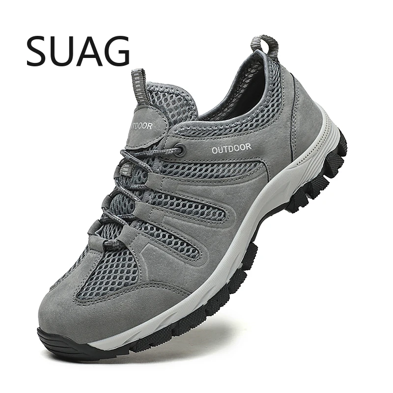 Zapatos de malla transpirables para Hombre, Zapatillas blancas ligeras con cordones para caminar, color negro, talla grande 48, zapato de Tenis