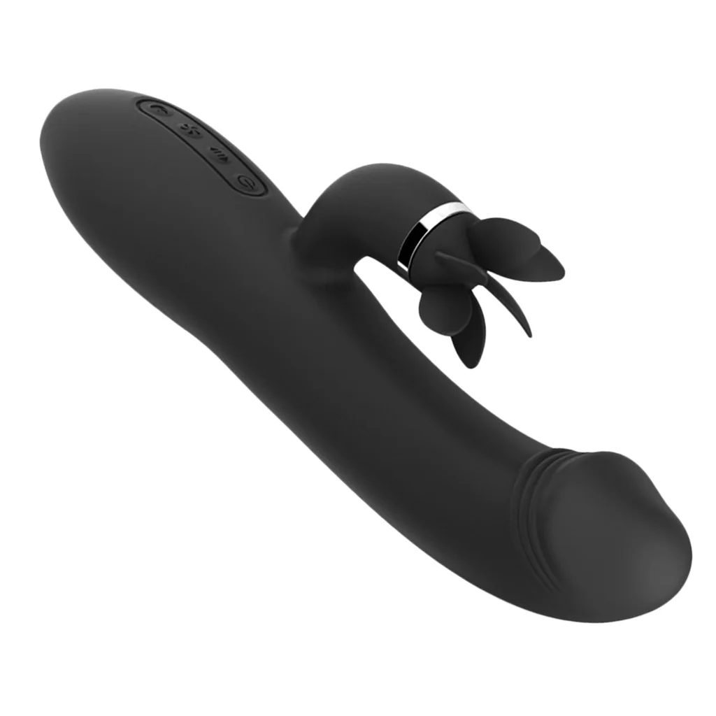 Waterproof Smooth Simulation Penes Double Headed Rotating Vagina Clitoris Breast Nipples Vibrator Adult Toys Black 