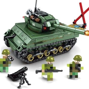 

New 437pcs WW2 Military Series Building Blocks M4 Sherman Tank Model Bricks Toys For Chlidren
