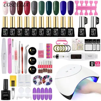 

COSCELIA Professional Manicure Set Acrylic Nail Kit LED Nail Lamp Nail Polish Soak Off Nail Art Tools Electric Nail File