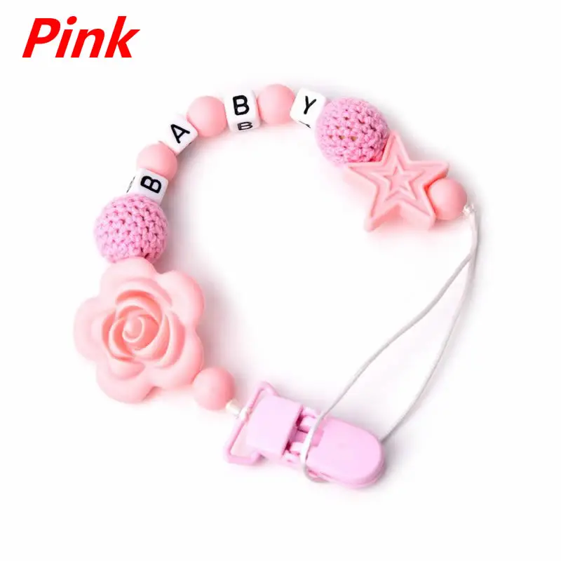 Pink DIY Personalized Colored Beaded Baby Pacifier Chain Clip Appease Nipple Silicone Dentition Chew Toy for Newborn 23GD - Цвет: Pink