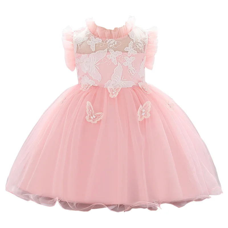 Платье принцессы для новорожденных девочек на день рождения для малышей кружевное платье на крестины с цветочным узором для малышей от 0 до 24 месяцев праздничный костюм - Цвет: pink