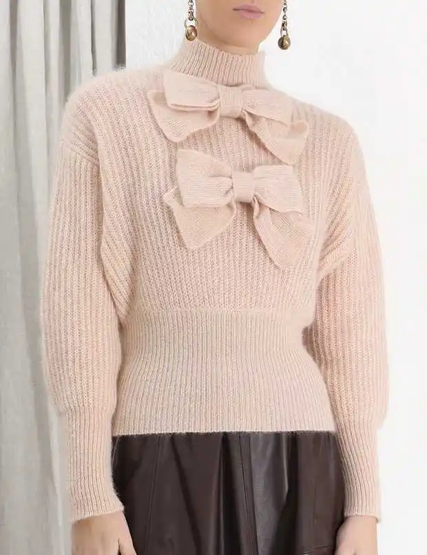 WHITNEY WANG Autumn Winter Fashion Streetwear Sweet Bow Sweater Women Jumper pull femme sueter mujer invierno
