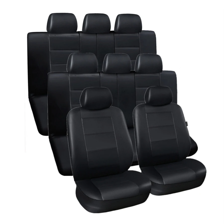 3 Row Car Seat Covers Faux Leather Luxury Car Seat Protector Black for Minivan SUV
