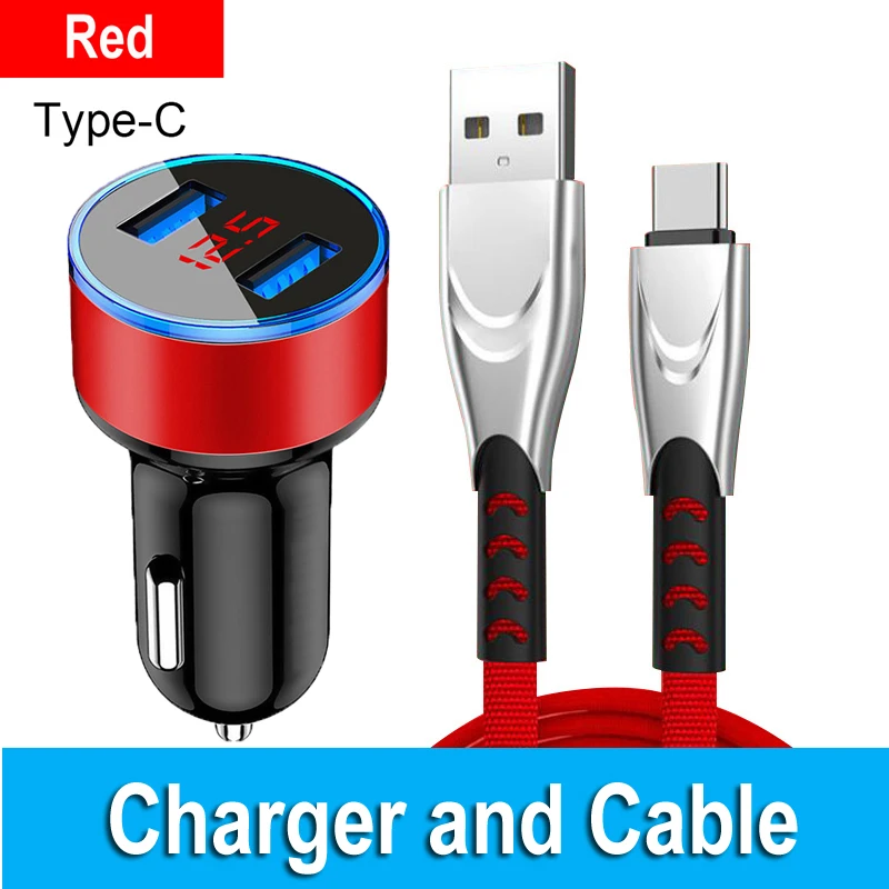 3.1A Dual USB Car Charger For Huawei P40 P30 P20 Mate 10 20 Pro Lite Honor 9X 10X Lite Fast Charge Type-c USB Cable Cords iphone fast car charger Car Chargers