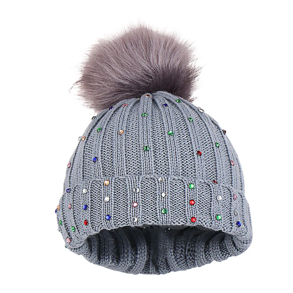 Осенне-зимняя Детская шерсть для вязания, Хемминг, теплая шапка, зимняя шапка с меховым помпоном, мягкие эластичные шапки для новорожденных