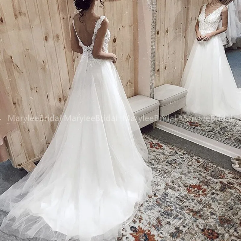 Богемное пляжное свадебное платье Vestido De Noiva с v-образным вырезом и открытой спиной длинное свадебное платье с винтажной аппликацией Boho Suknia Slubna на заказ
