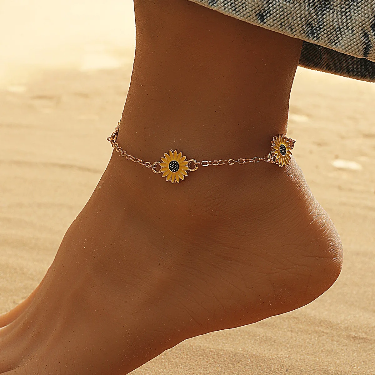 Korean Sunflower Flower Anklet Charms Ankle Bracelet Halhal