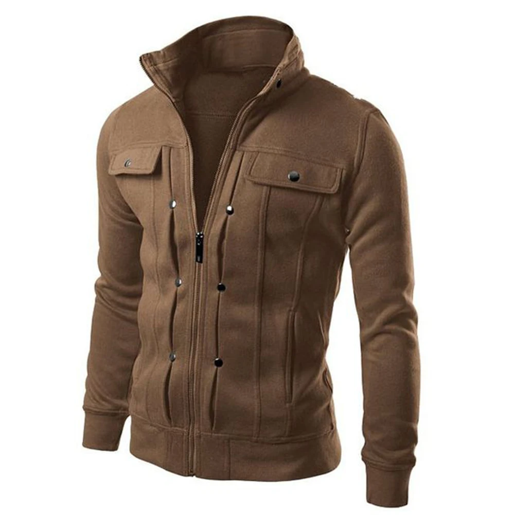 Модная мужская куртка, пальто размера плюс, мужская куртка, одноцветная, стоячий воротник, длинный рукав, уличная одежда, зимняя куртка, Теплая мужская куртка