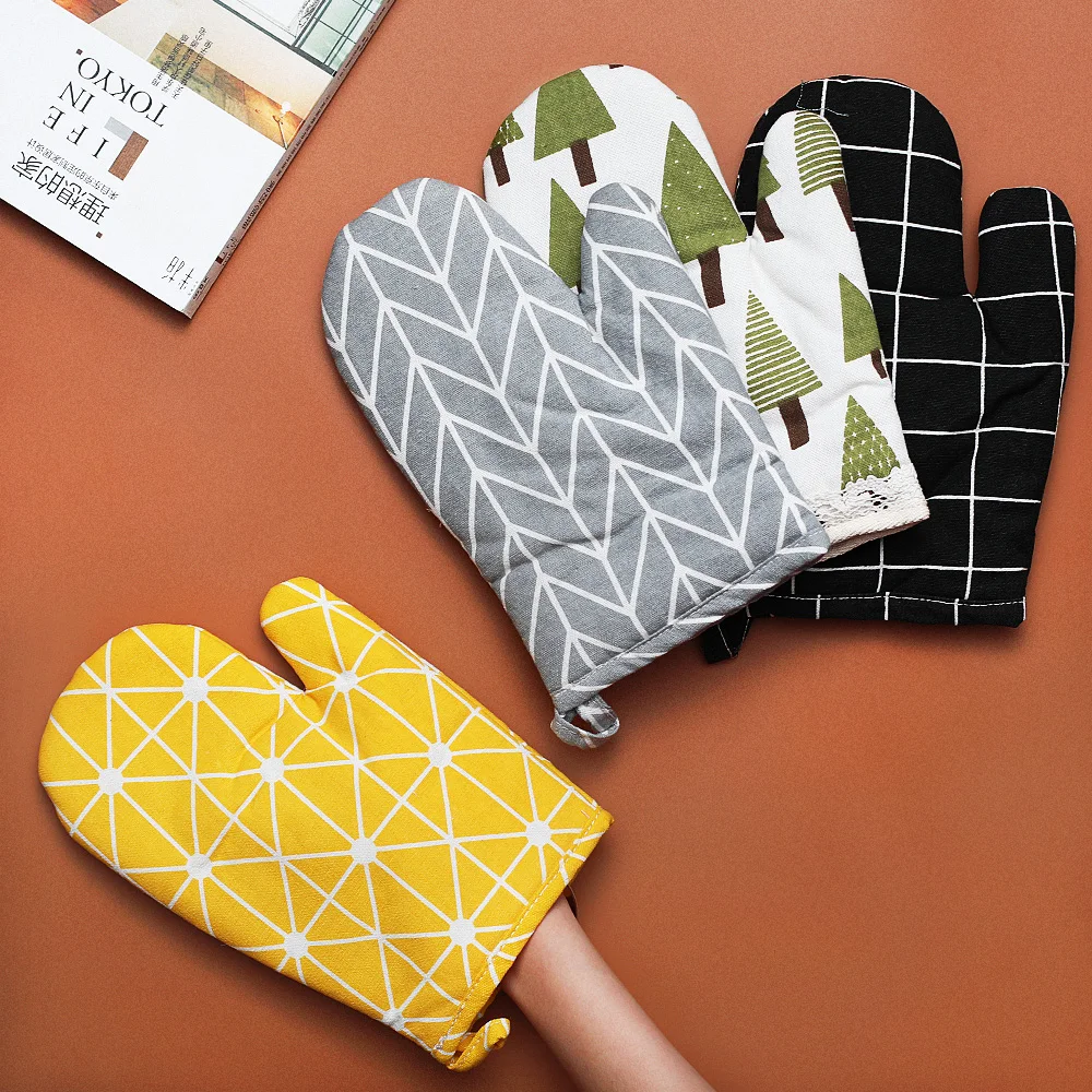 1 Pair(2 Pcs) Cotton Oven Glove Heatproof Mitten Kitchen Cooking