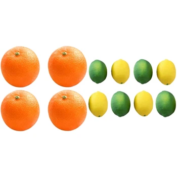 

4 Pcs Foam Simulation Orange Fruit & 8 Pcs Artificial Fake Lemons Limes Fruit Yellow + Green