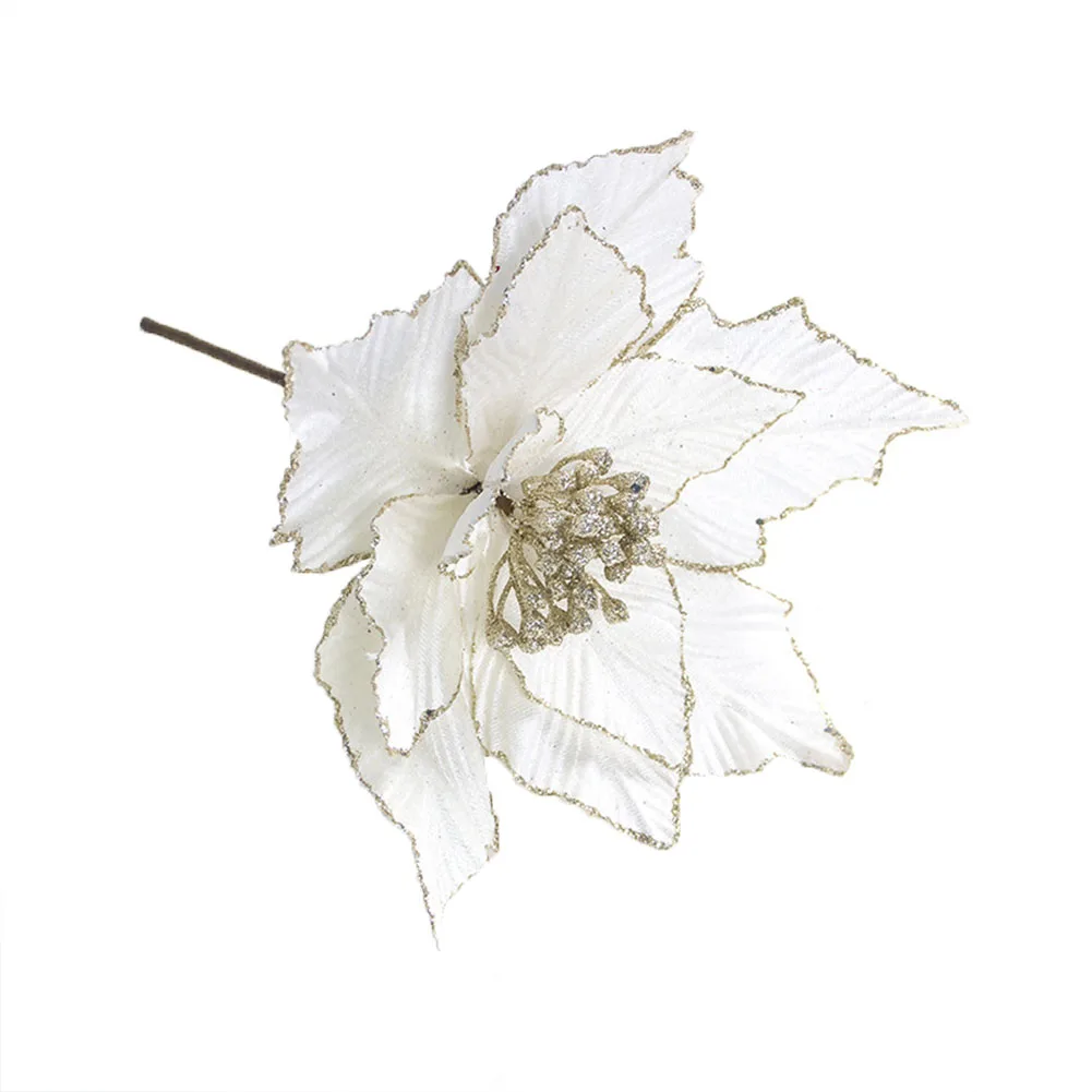 Christmas Ornament Plugging Crafts No Fading Home Solid Glitter Gift DIY Multipurpose Artificial Flower Decorative Office Party - Цвет: Белый
