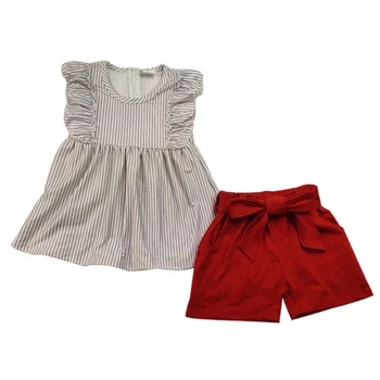 

hottest woven top match cotton shorts girls summer clothing set fashionable baby outfits