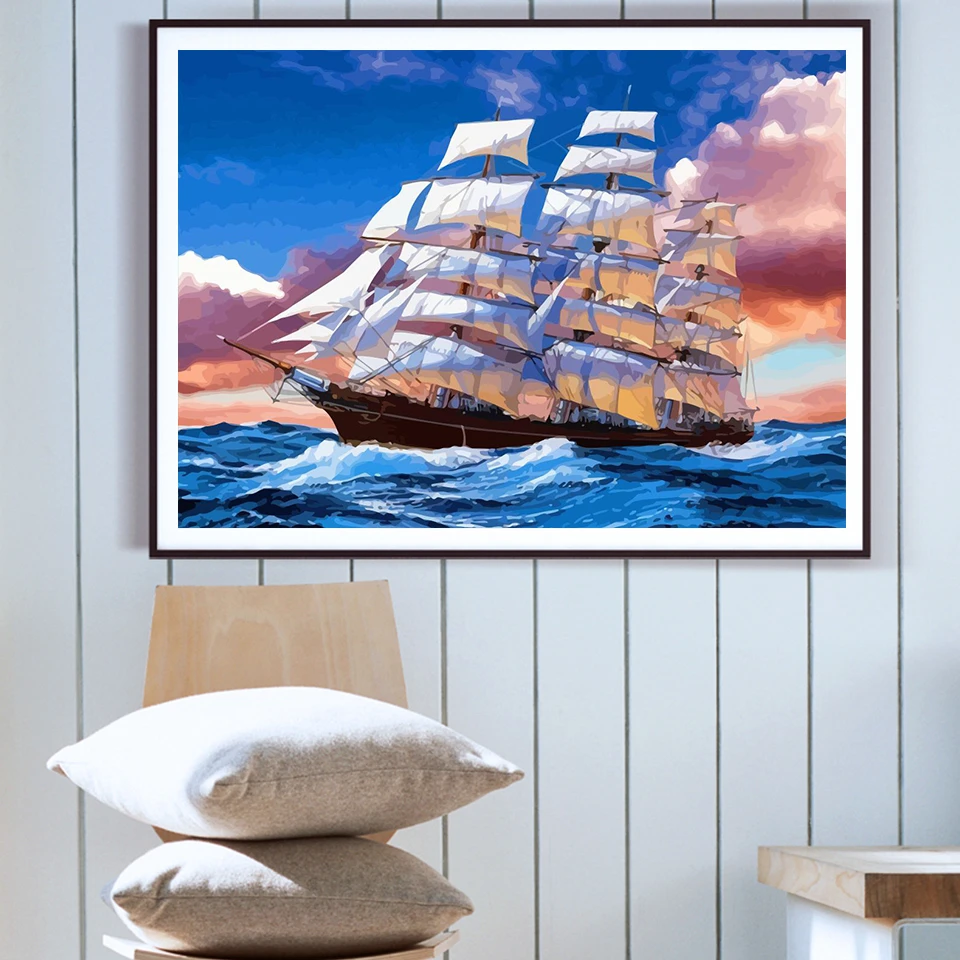 AZQSD 50x40 см краски по номерам Пейзажи Картины масляные Рисование по номерам корабль украшение дома полный набор Раскрашивание по номерам