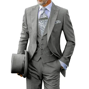 

Mens Slim Fit 3 Pieces Suits Business Groom Grey purple Jacket Tuxedos White Blazer for Wedding Prom Evening (Blazer+Vest+Pants)