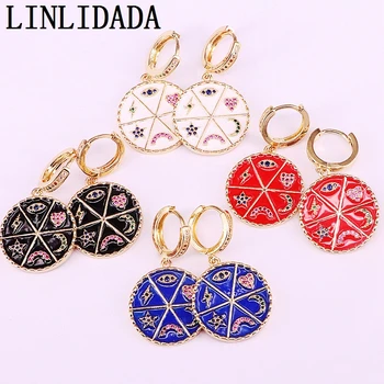 

4Pair Fashion Enamel Cz Eye Heart Moon Star Golden Jewelry Charm Dangle Earrings For Women