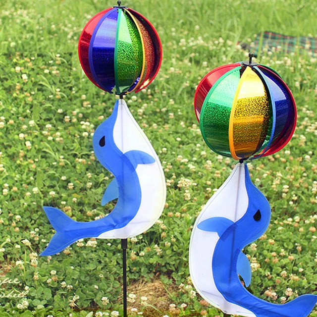 1pc Wind Spinner Colorful Windmill Rainbow Cute Cartoon Animal Dolphin Winnower Kids Toy 2
